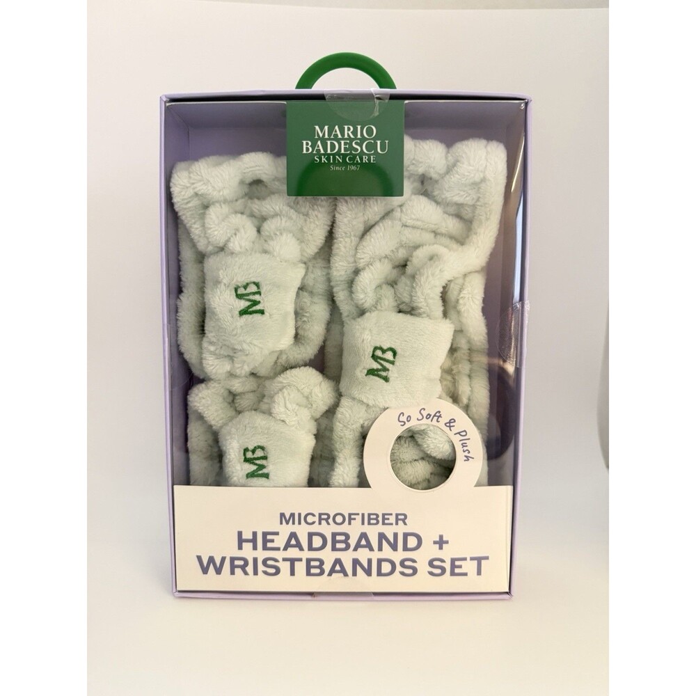 Mario Badescu Microfiber Bow Headband + Wristbands Set Green Fast Dry Stretch